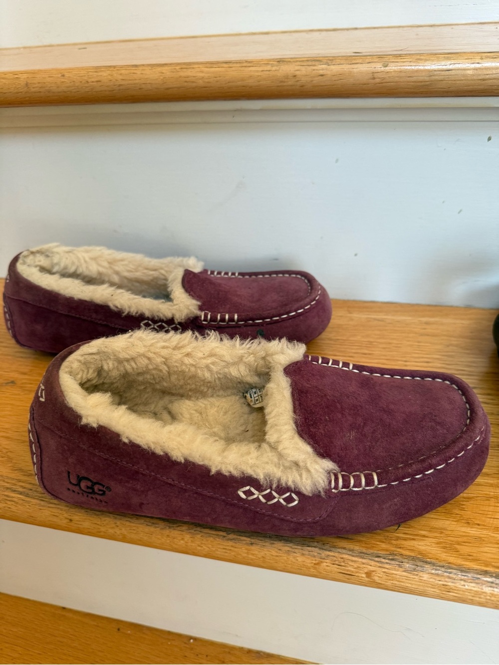 UGG Plum Suede Shearling Moccasins